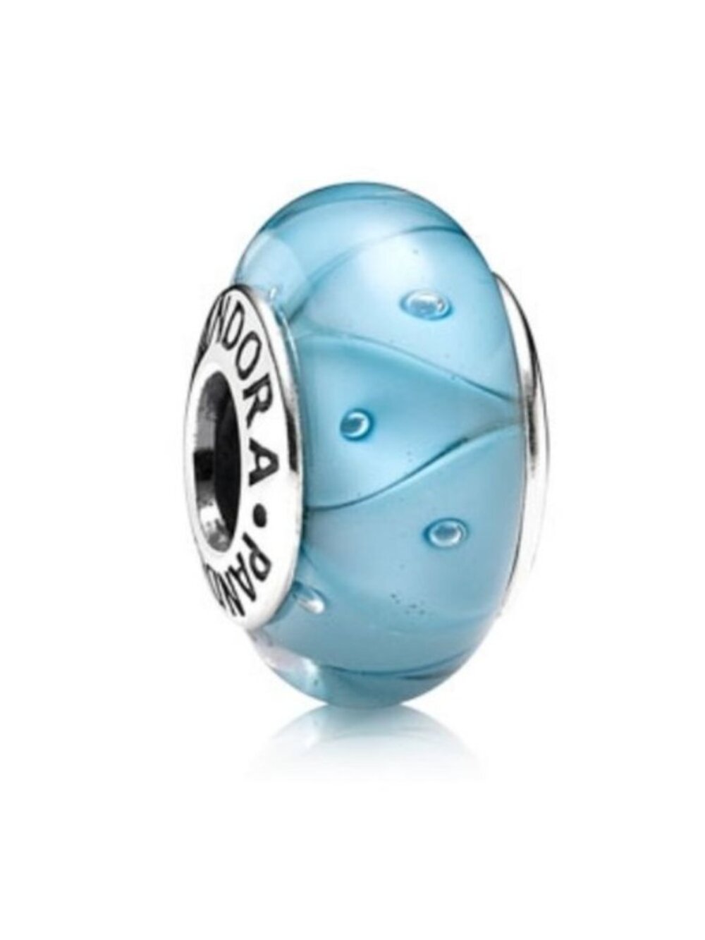 PANDORA Retired Sterling Silver Turquoise Looking Glass Murano Bead - 790924